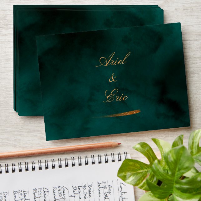 Emerald Green Marble & Gold Eucalyptus Wedding Envelope (Stacked)