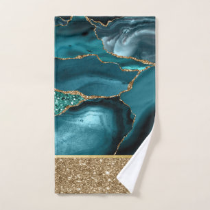 Emerald Green Marble Gold Glitter Bath Towel Set