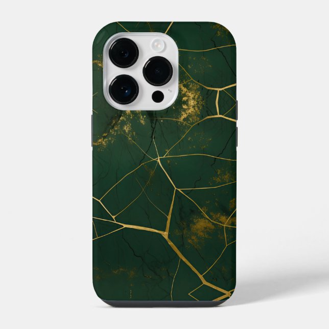 Emerald Green Marble Gold Glitter iPhone Case (Back)