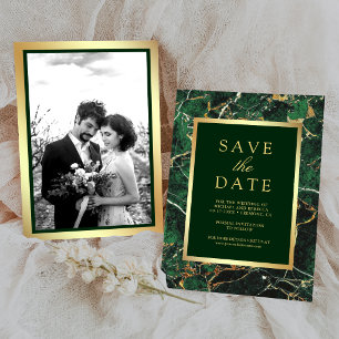 Emerald Green Marble Gold Photo Wedding Save The Date