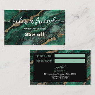 Emerald green Marble  Refer a friend  Referral  Loyalty Card