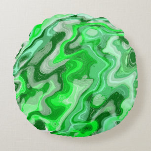 Emerald Green Marble Texture Abstract Liquid Paint Round Pillow