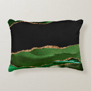 Emerald Green Marbled Agate Contemporary Stone Accent Pillow