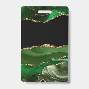 Emerald Green Marbled Agate Contemporary Stone Badge