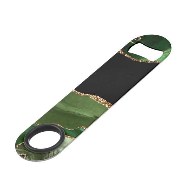 Emerald Green Marbled Agate Contemporary Stone Bar Key (Front Angled)