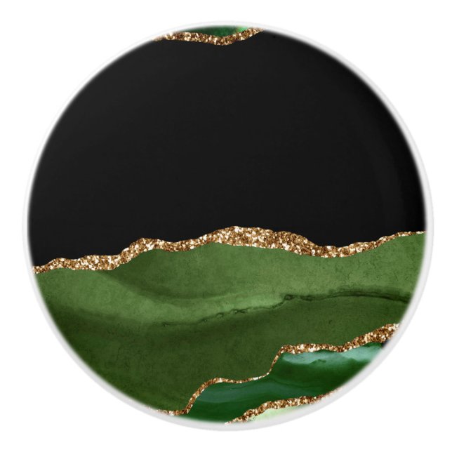Emerald Green Marbled Agate Contemporary Stone Ceramic Knob (Front)