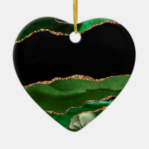 Emerald Green Marbled Agate Contemporary Stone Ceramic Ornament