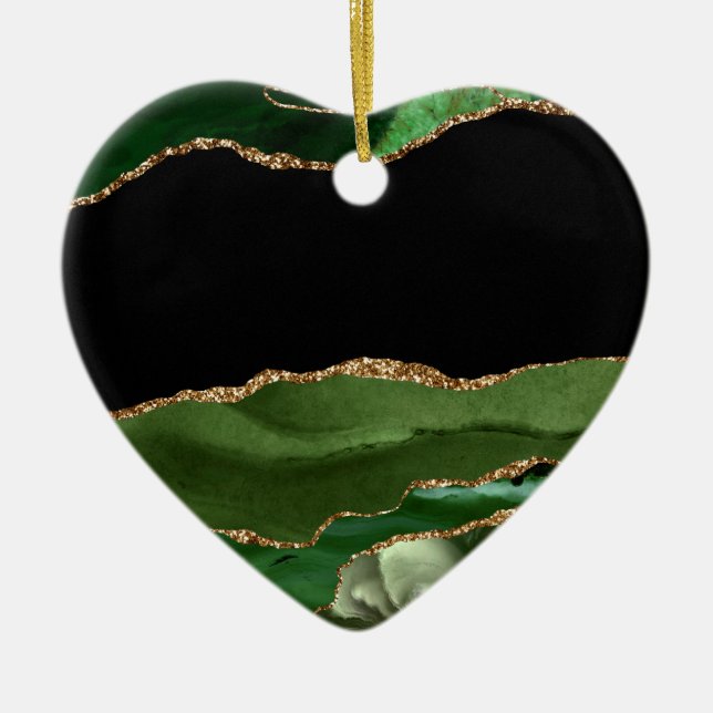 Emerald Green Marbled Agate Contemporary Stone Ceramic Ornament (Front)