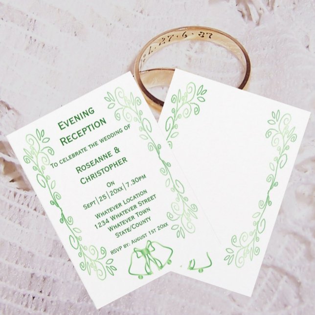 Emerald Green Mariage Réception Invitation Cloches (Emerald green wedding reception invitation bells and scrollwork)