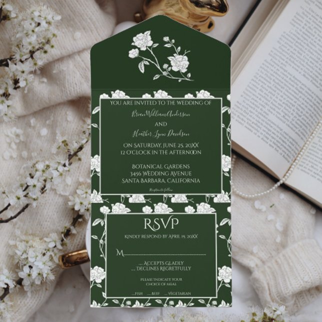 Emerald Green Mariage Rose tout en une invitation (Emerald Green Rose All in One Wedding Invitation)