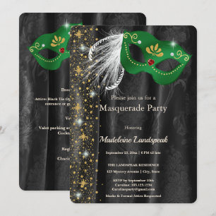 Emerald Green Masquerade Ball Velvet Damask Gala Invitation