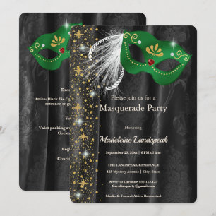 Emerald Green Masquerade Ball Velvet Damask Gala Invitation