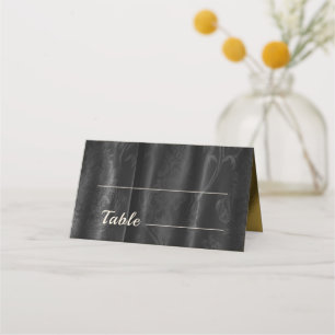 Emerald Green Masquerade Blank Lines Black Damask Place Card