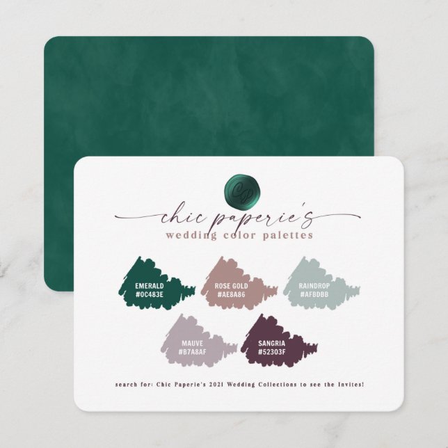 Emerald Green & Mauve Wedding Colour Palette Card (Front/Back)