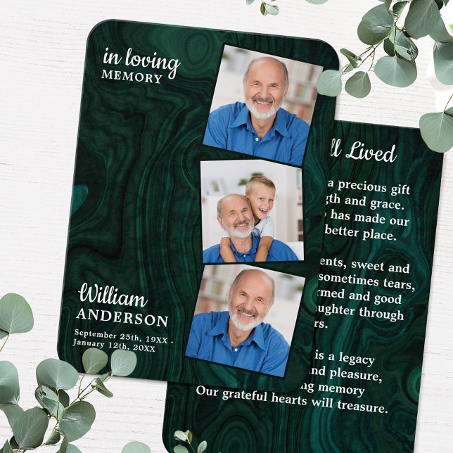 Emerald Green Memorial 3 Photo Funeral Prayer Card (Creator Uploaded)