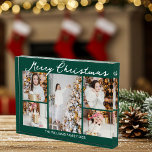 Emerald Green Merry Christmas Collage 5 Photo Block<br><div class="desc">Trendy emerald green holiday photo block gift with chic handwritten scrawl MERRY CHRISTMAS above your family photo collage of your 5 favourite 2025 pictures. Modern elegant Christmas present featuring one vertical photograph in the centre and 4 square pictures on the sides.</div>