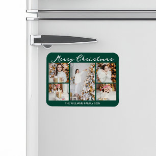 Emerald Green Merry Christmas Photo Collage Magnet