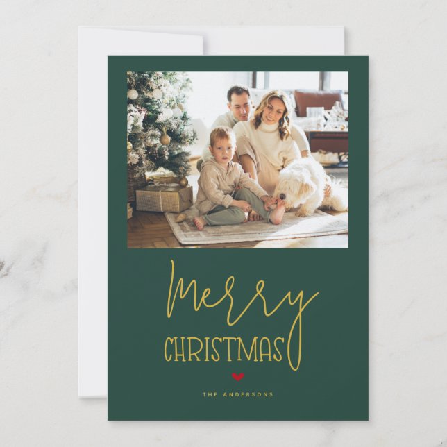 Emerald Green Merry Christmas Year in Review Photo Holiday Card (Front)
