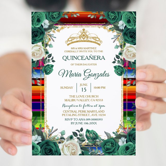 Emerald Green Mexican Charra Mis Quince Invitation (Creator Uploaded)