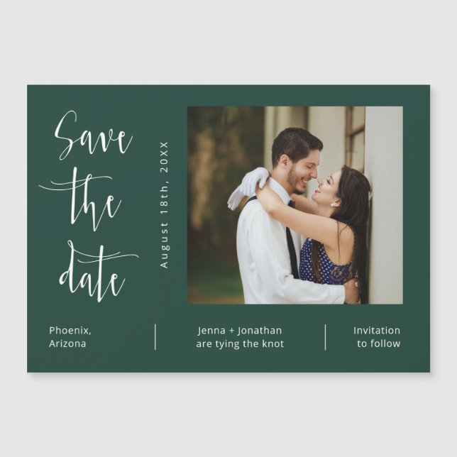 Emerald Green Minimal Save the Date Photo Magnet (Front)