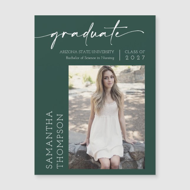 Emerald Green Minimal Script Photo Graduate Magnet (Front)