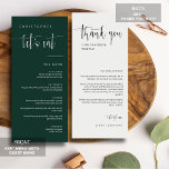 Emerald Green Minimal Thank You Placecard Menu<br><div class="desc">Check out this All-in-One Modern Minimalist Menu Table Escort Place Card with Thank You for your wedding or party event! This menu card features an elegant calligraphy script of "let's eat" on the front with a clean and simple block sans serif typography font on an emerald green background and elegant...</div>