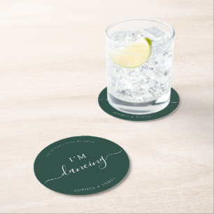 Emerald Green Minimalist Don't Take My Drink Round Paper Coaster