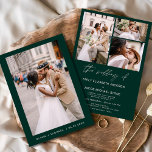 Emerald Green Minimalist Elegant Photo Wedding  Invitation<br><div class="desc">Wedding Invitation with photo on front and four (4) on back. The Wedding invitations contain a modern hand lettered cursive script typography that are elegant,  simple and modern to use after you minimalist simple wedding day celebration.</div>