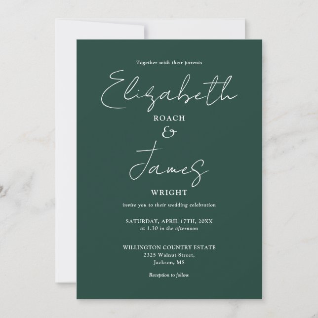 Emerald Green Minimalist Elegant QR Code Wedding Invitation