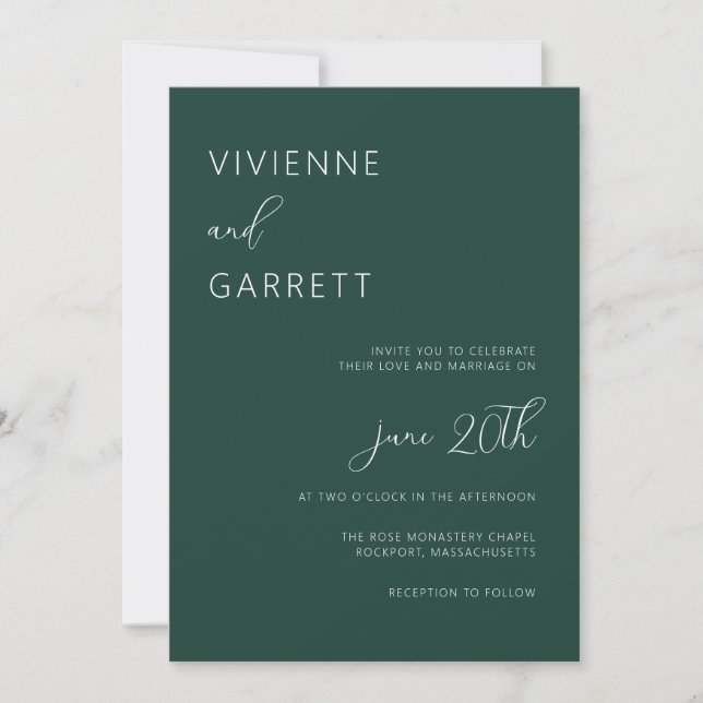 Emerald Green Minimalist Modern Simple Wedding Invitation (Front)