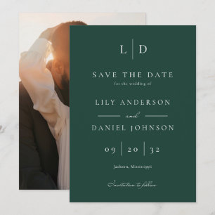 Emerald Green Minimalist Monogram Photo Wedding Save The Date