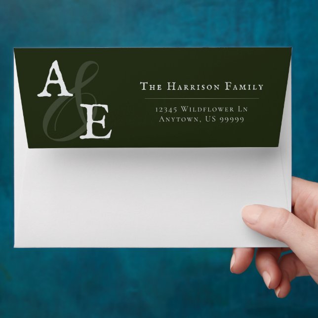 Emerald Green Minimalist Monogram Wedding Envelope (Hand)