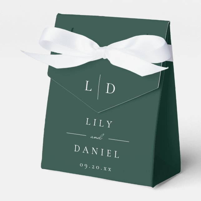 Emerald Green Minimalist Monogram Wedding  Favor Box (Front Side)