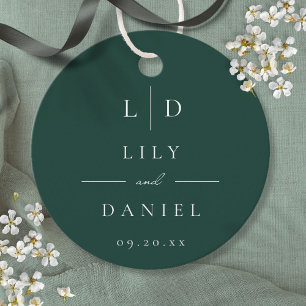 Emerald Green Minimalist Monogram Wedding Favour Tags