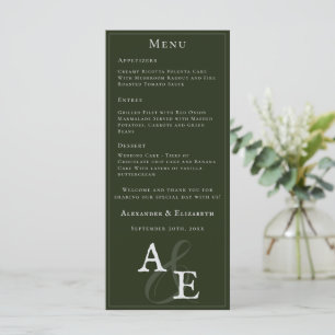 Emerald Green Minimalist Monogram Wedding Menu