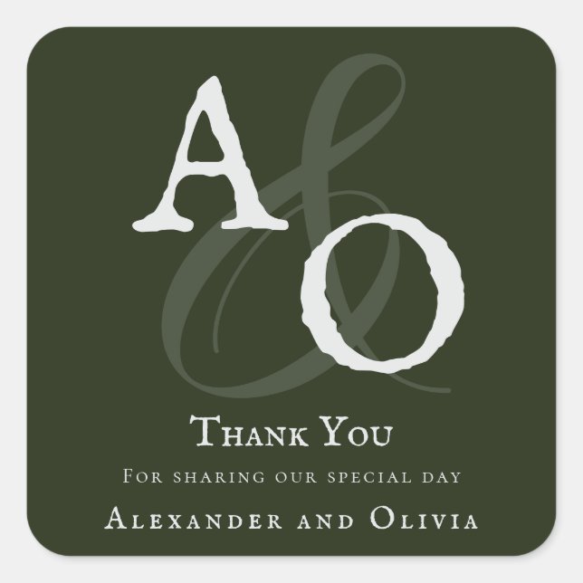 Emerald Green Minimalist Monogram Wedding Square Sticker (Front)