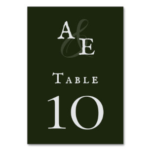Emerald Green Minimalist Monogram Wedding  Table Number