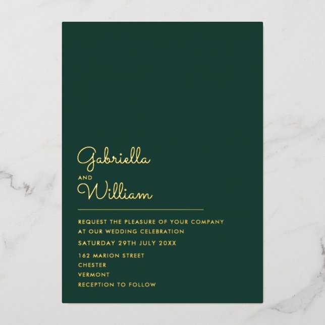 Emerald Green Minimalist Script Wedding Gold (Front)