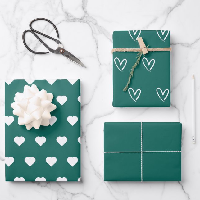 Emerald Green Minimalist Simple Heart Elegant Wrapping Paper Sheet (Front)