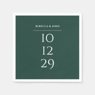 Emerald Green Minimalist Special Date Wedding Napkin