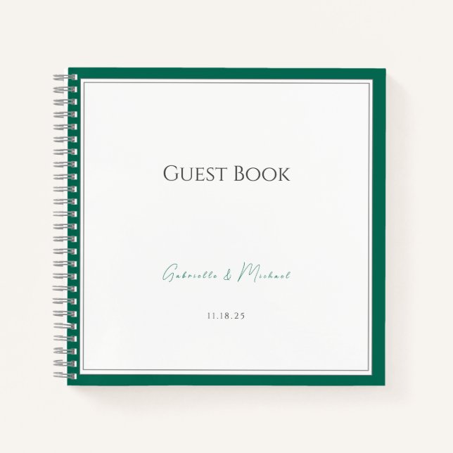Emerald Green Minimalist Wedding Guest Book Simple (Front)