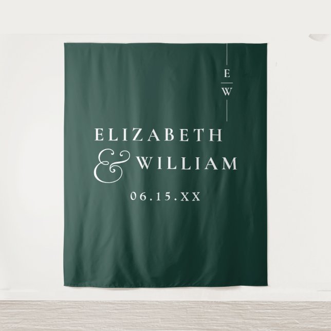 Emerald Green Minimalist Wedding Photo Backdrop Tapestry (Front)