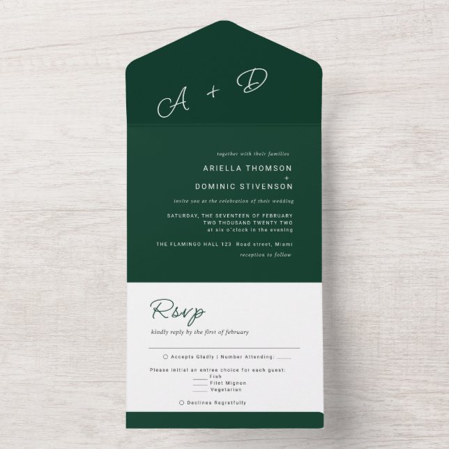 Emerald Green Minimalistic Wedding All In One Invitation (Inside)