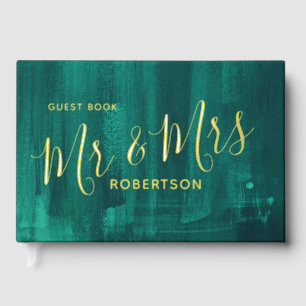Emerald green modern art custom wedding  guest book