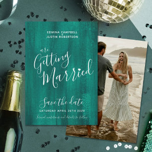 Emerald green modern art save the date cards