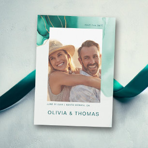 Emerald Green Modern Beach Wedding Photo Save Date Invitation