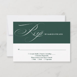 Emerald Green Modern Chic Elegant Script Wedding RSVP Card