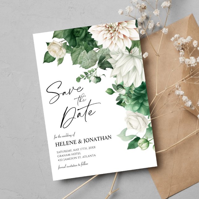  Emerald Green Modern Floral Elegant Wedding  Save The Date (Emerald Green Modern Floral Elegant Wedding Save The Date)