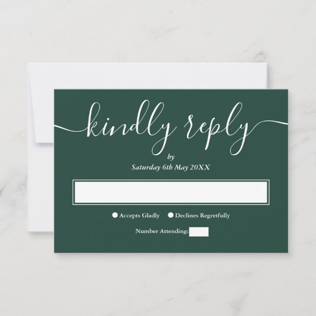 Emerald Green Modern Minimalist Elegant Script RSVP Card (Front)