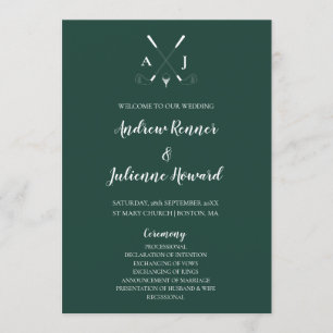 Emerald Green Modern Minimalist Golf Wedding Program